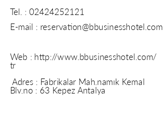 B Business Hotel & Spa iletiim bilgileri